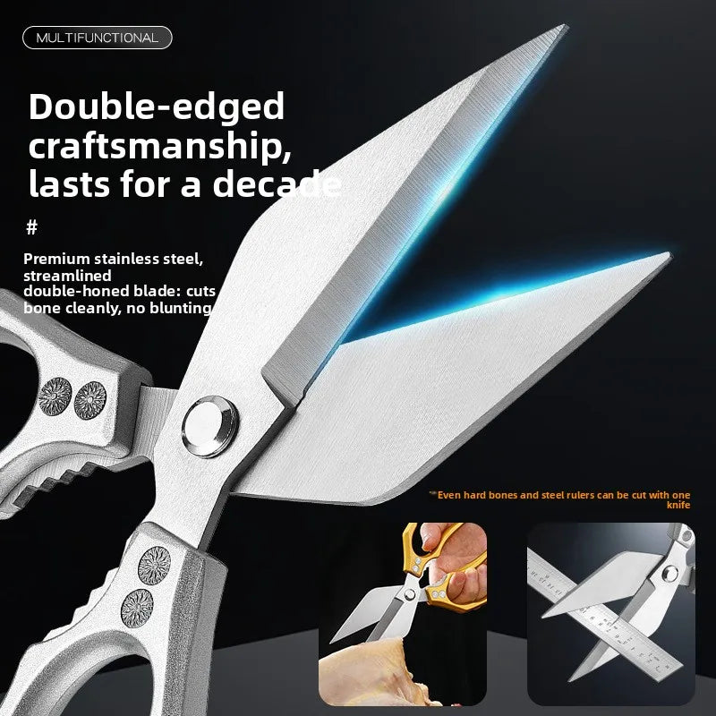 1pc Heavy-Duty Kitchen Scissors Stainless Steel Multi-Purpose Shears for Meat and Roast Cutting Household Cooking Food Scissors
