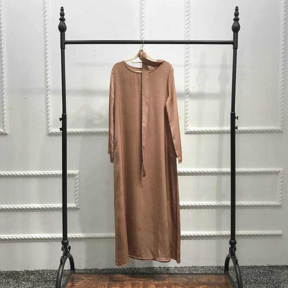 Fashion Sliky Djellaba Muslim Dress Dubai Full Length Flare Sleeved Soft Abaya Dubai Turkey Muslim Islam Robe WY921 - AIAZ