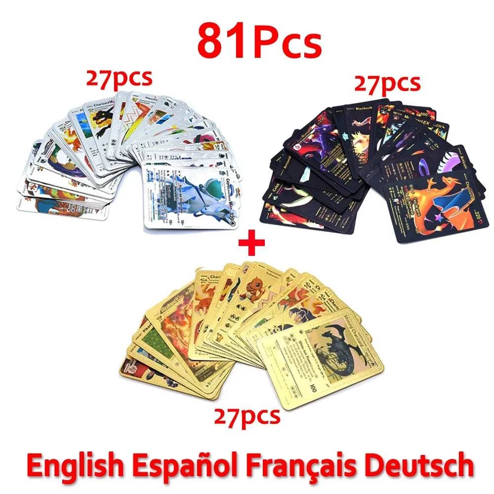 Pokemon Cards Vmax GX Gold Foil Flash Card English Spanish Colorful Pikachu Charizard French German Game Battle Collection Cards - AIAZ