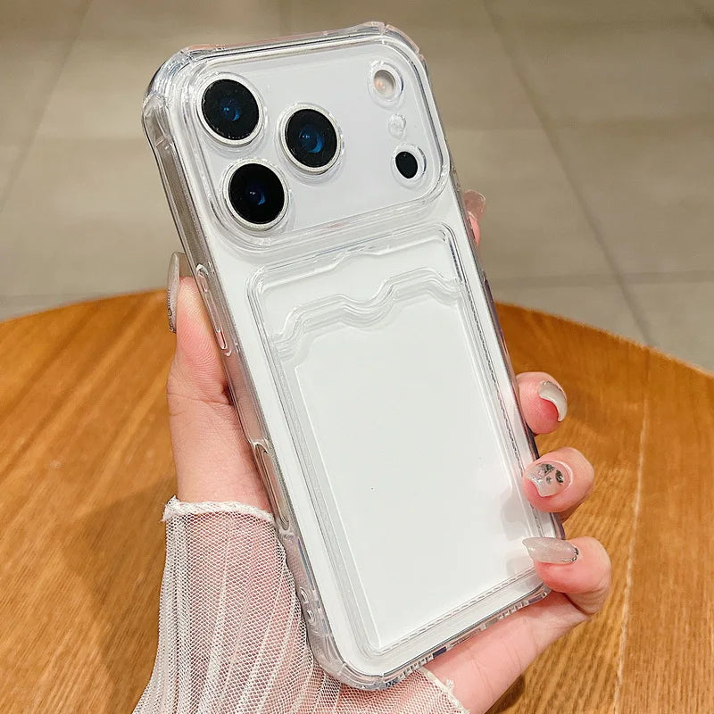 Card Slot Pocket Phone Case For iPhone 17 Air 16e 16 15 Pro Max 14 13 Pro 12 11 Shockproof Transparent Silicone Soft TPU Cover