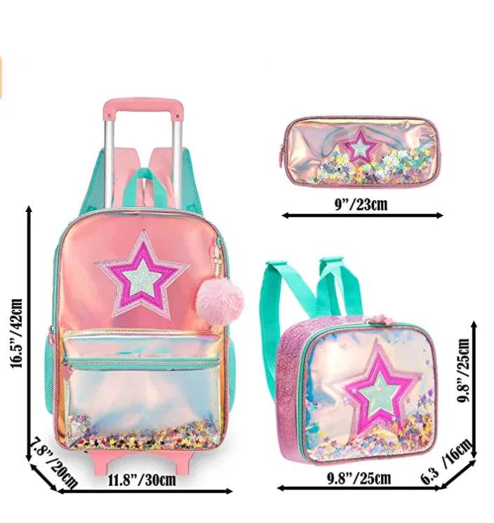School Wheeled backpack Bag School bag with wheels Trolley Satchel bag Kids School Rolling backpack for girls School Trolley Bag - AIAZ