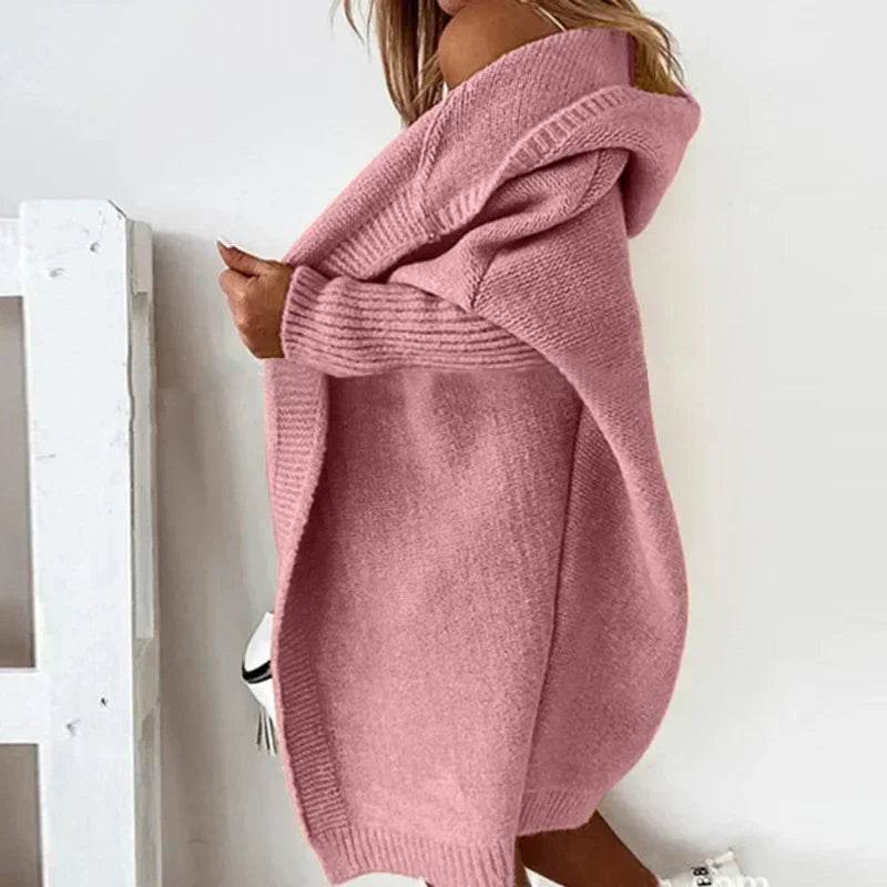 Women's Long Hooded Knitted Cardigan Sweater Warm Winter Overcoat Loose Fit Ladies Jumper Coat Knitwear Comfortable Knit - AIAZ