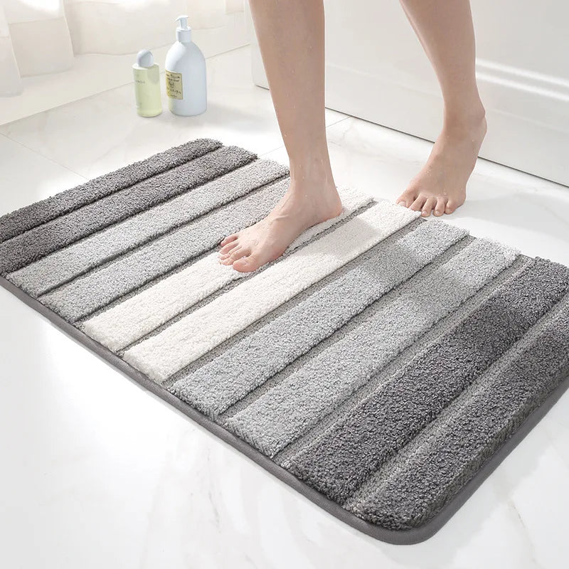 Striped Bathroom Mats Thickened Long Hair Floor Carpet Toilet Door Absorbent Bathroom Tub Mat Kitchen Rug Non-slip Foot Pad