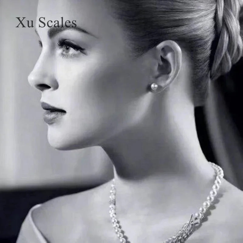 Super Bright Round White Fresh Water Natural AK Pearl Small Bulb Mirror Earrings S925 Sterling Silver Basic Simple Commuting