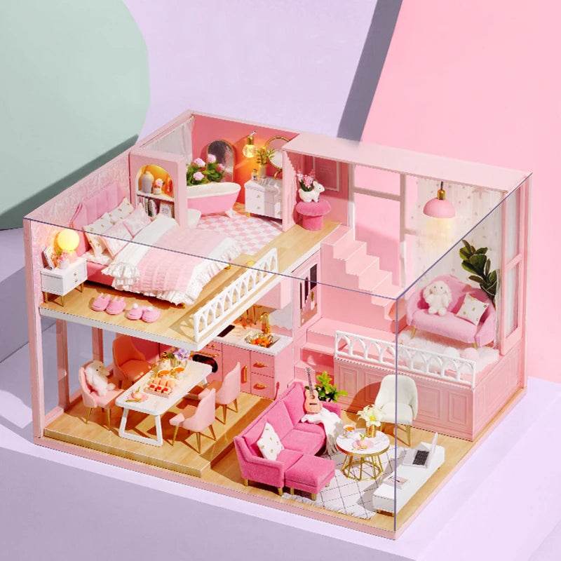 Doll House Kit 3D Wooden Mini DollHouse Assembly Building with Furniture Kit Toys Children's Birthday Gift 3D Puzzle Handmade - AIAZ