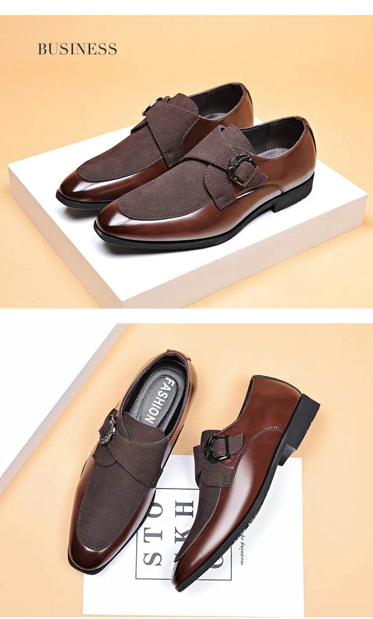 Casual Business Shoes for Men Point Toe Men Dress Buckle Shoes Luxury Men's Wedding Formal Shoes Derby Party Oxford Footwear - AIAZ