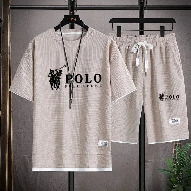 "2025 Men's Short-sleeved T-shirt + Sports Shorts Two-piece Summer Fashion Breathable Fitness Casual Jogging Set.