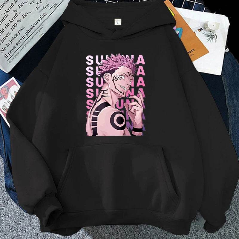 Fashion Unisex Hoodies Anime Ryomen Sukuna Printed Hooded Seatshirts Streetwear Casual Pullover Tops - AIAZ