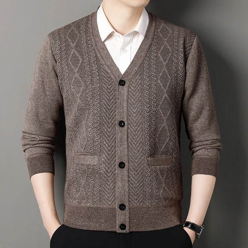 Men's Casual Cardigan Jacket V-neck Sweater Men's Autumn Winter Clothes Button Knit Cardigans Mens Knitting Sweaters Outwear - AIAZ