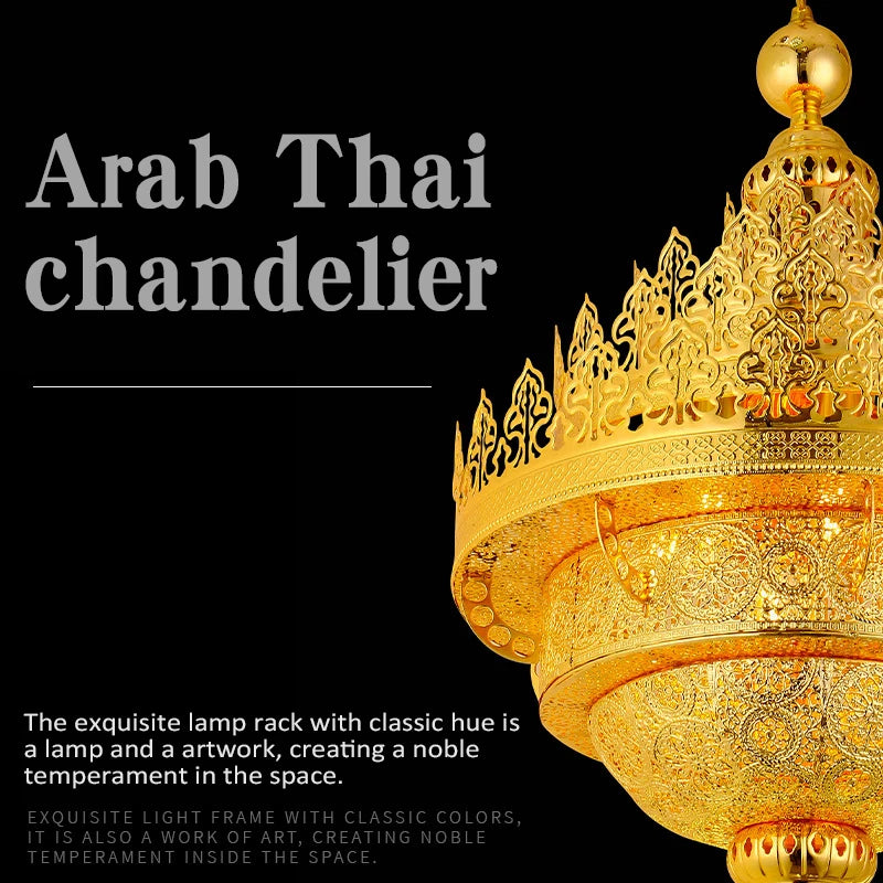 Retro Hollow Carved Pendant Light Hotel Villa Buddha Hall Loft Restaurant Home Decor Gold Ceiling Chandelier Lighting Fixture