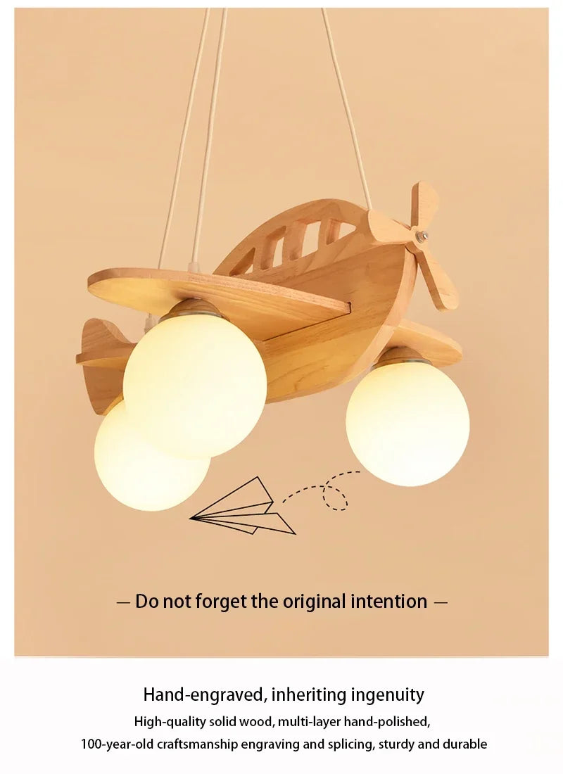 Wooden Handmade Aircraft Hanging Pendant Lights For Bedroom Children Room Decor Suspension Lamps Excluding Light Bulbs