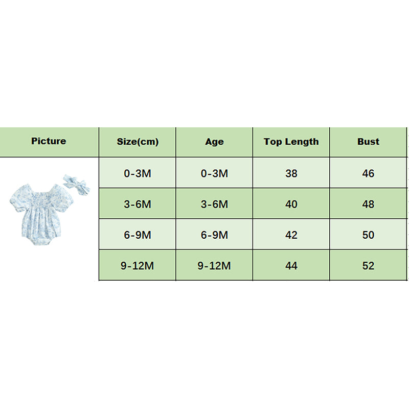 Citgeett Summer Infant Baby Girls Bodysuit Floral Print Puff Sleeve Clothes Jumpsuits Headband Blue Suit