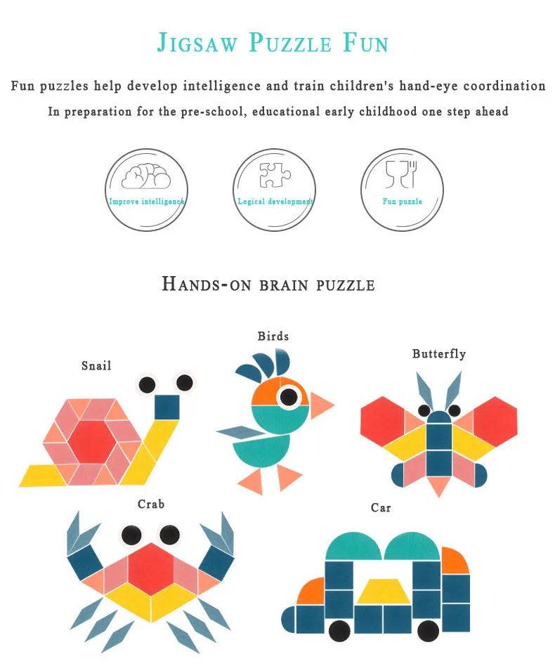 Hot Sale 180Pcs Montessori Kids Wooden 3D Geometric Shape Jigsaw Puzzle Board Set Baby Early Education Toys for Children - AIAZ