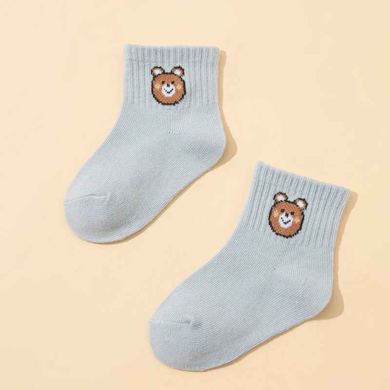 10 pairs  cute little bear casual short elastic mid-calf socks, baby socks, boys' socks, girls' socks, children's socks