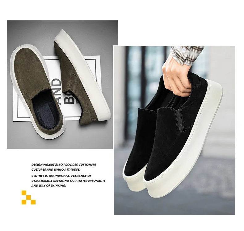 Men's shoes summer 2024 new low-top all-match nubuck leather sneakers lightweight slip-on slip-on shoes fashionable casual shoes - AIAZ