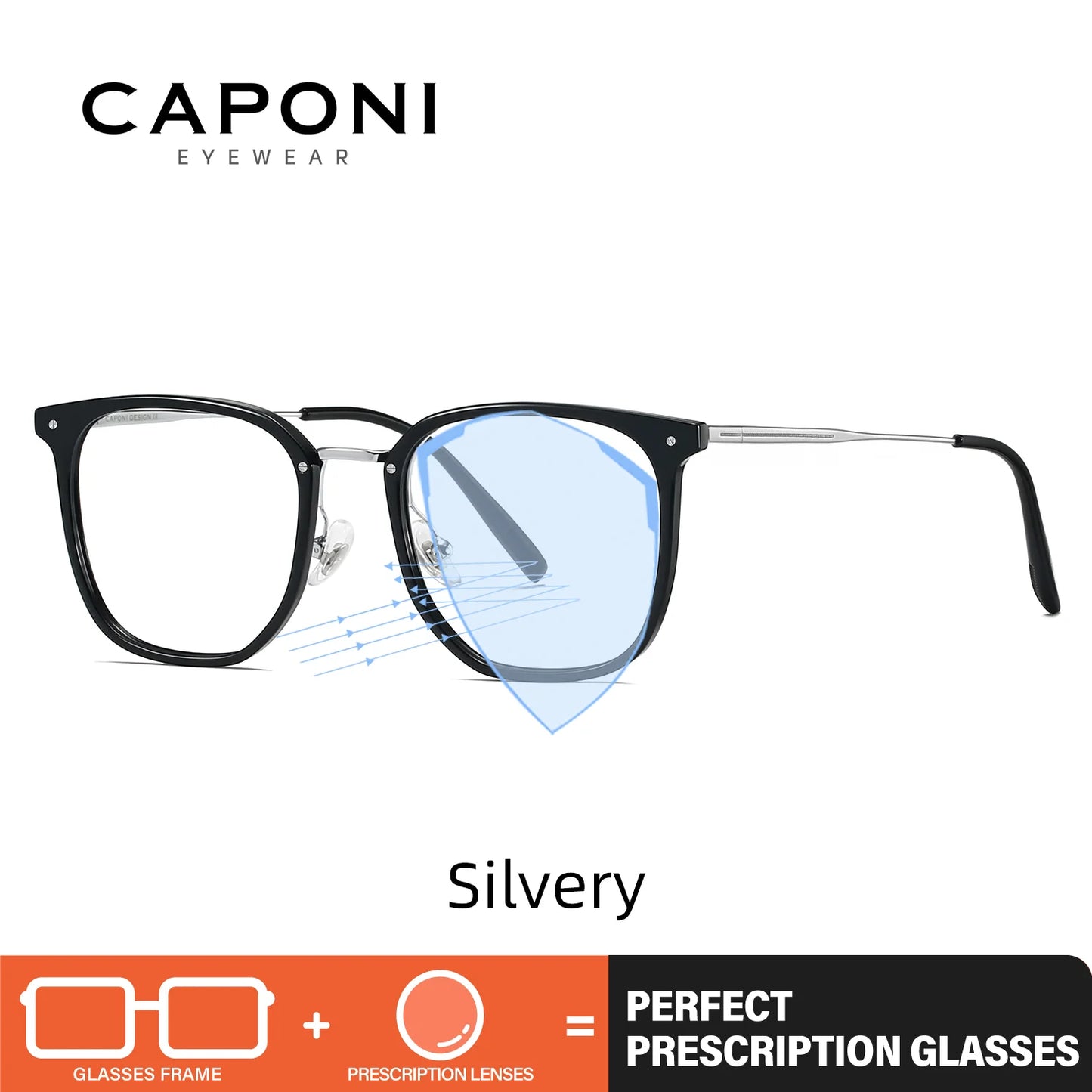 CAPONI Prescription Glasses Women Myopia Retro Light Weight Computer Anti Blue Light Glasses Photochromic Eyes Glasses PJ34022