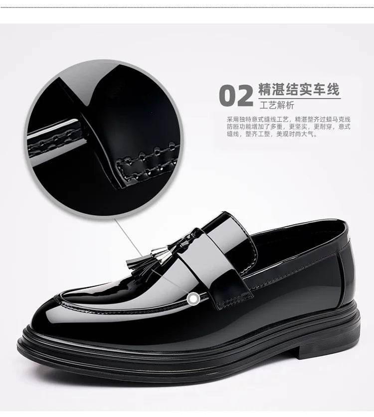 2024 New Men's Casual Business Leather Shoes Bright Black Wedding Banquet Dress Leather Shoes Large fashion Men's Shoes 38-48 - AIAZ