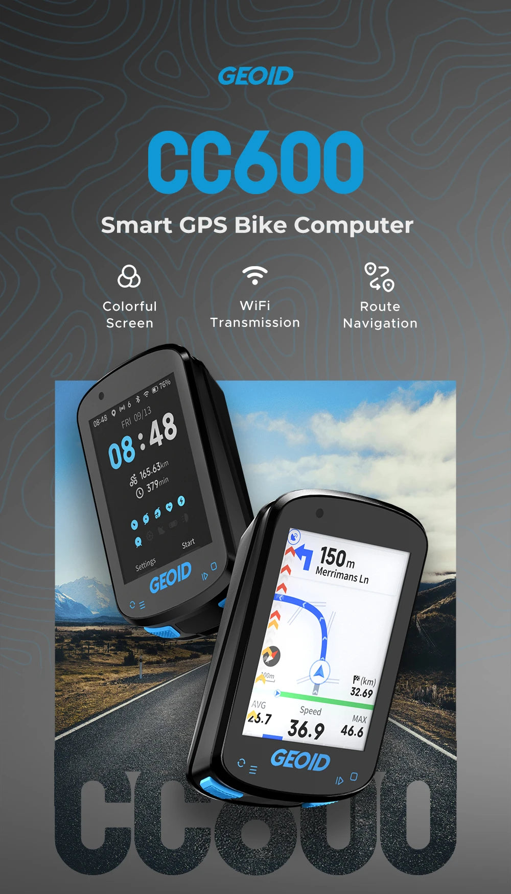GEOID CC600 Color Screen Bike Computer Smart Navigation GPS Wireless Bicycle Speedometer WIFI ANT+ 11 Languages Cycling Odometer