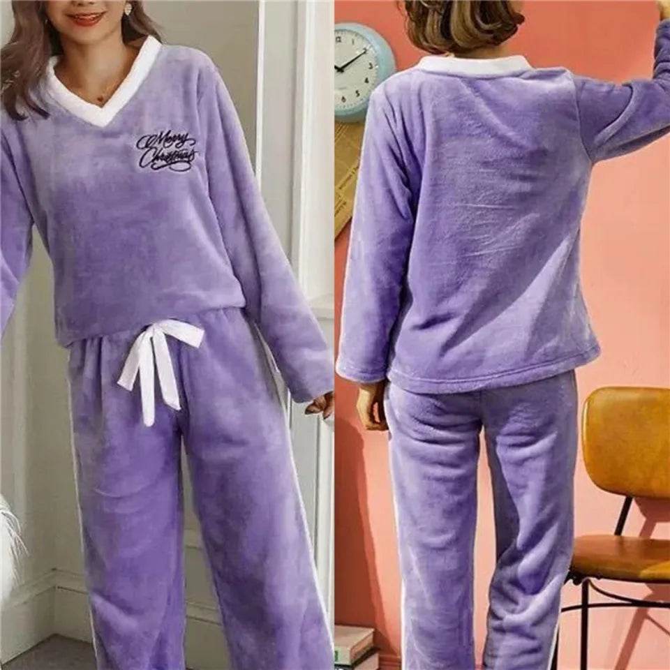 Autumn Winter Flannel Women's Pajamas Sets Polka Dots Printed Teddy Sleepwear Velvet Homewear Kawaii Girsl Pijamas Mujer Pyjama - AIAZ