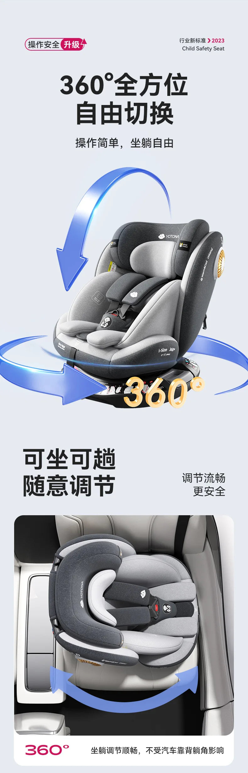 360°Rotating Baby Car Seat 0-12Yrs ISOFIX Child Safety Seat 5-Point Harness Lie-Flat Infant Carrier with Side Impact Protection