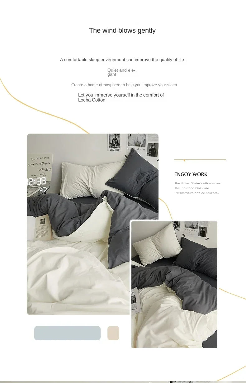 High Quality Solid Color Double Washed Cotton Bedding 4 Pieces Set Student Dormitory Bed Linen Duvet Set Bed Suit