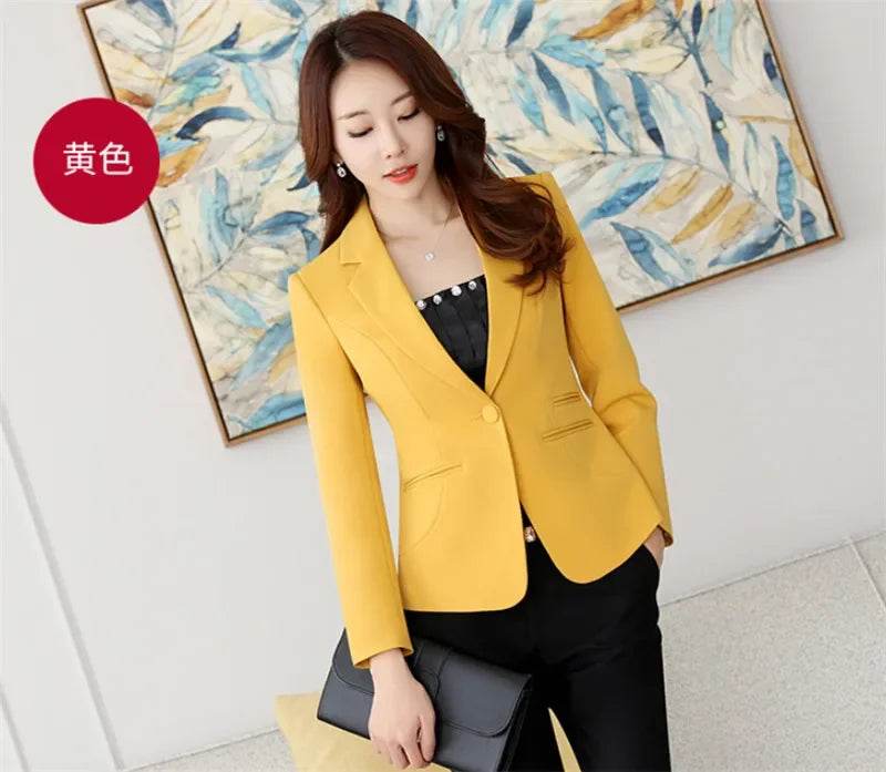 High-quality Women Blazers Jacket Fall Office Lady Business Formal Wear Small Suit Single Button Blazer Coat Mujer - AIAZ