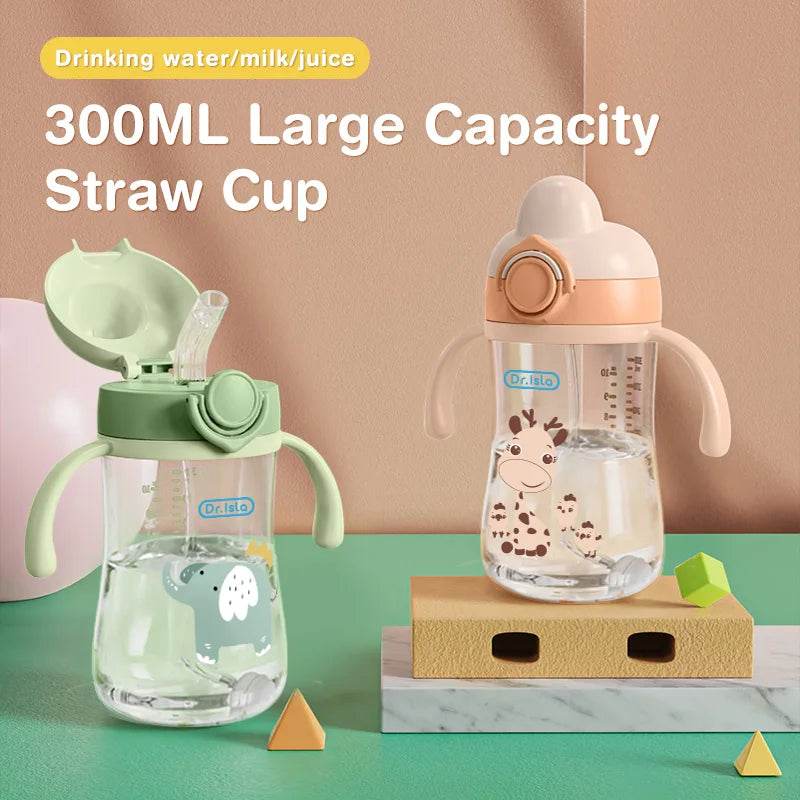 Portable Baby Water Bottles 300ml Baby Feeding Cup With Straw Children Learn Feeding Drinking Bottle Kids Training Cups BPA Free - AIAZ