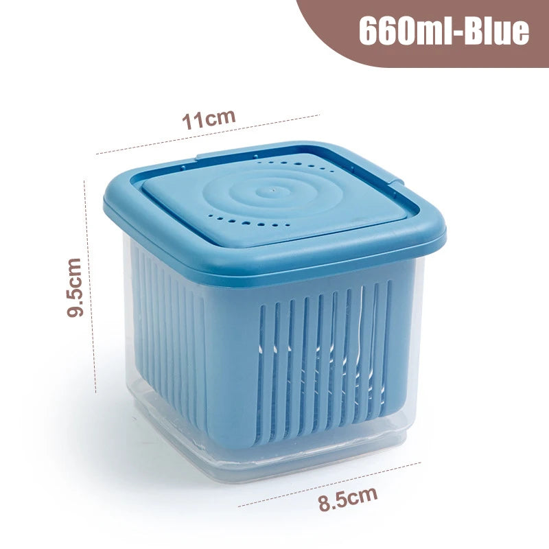 Double-layer Refrigerator Storage Box Ginger Scallion Onion Containers Sealed Fruits Vegetables Drain Crisper Kitchen Supplies