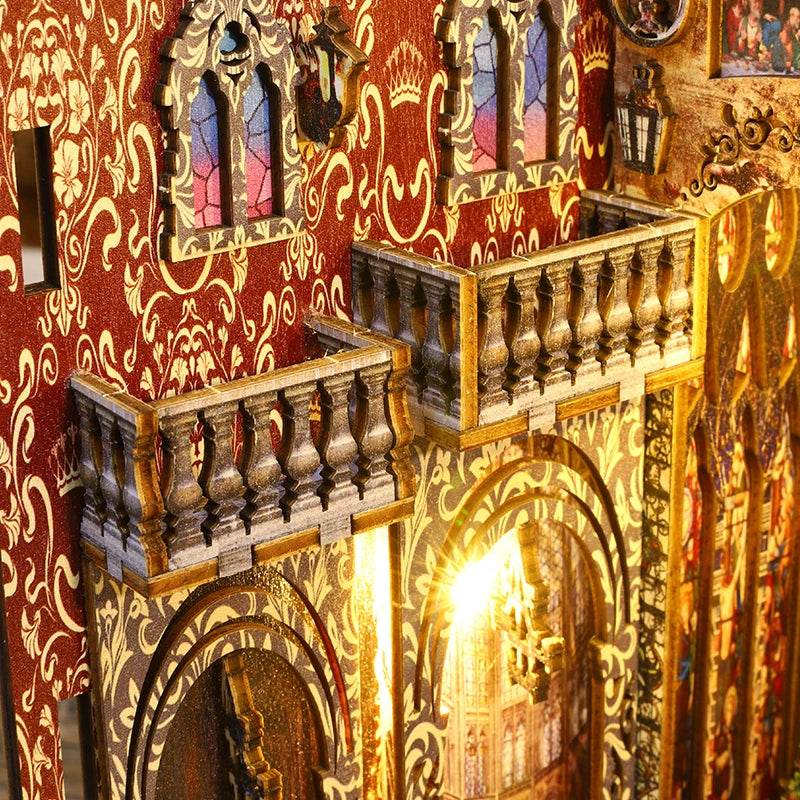 DIY Book Nook Shelf Insert Kit 3D Wooden Puzzle Doll House Assembly Building Model Bookends With Furniture LED Light Xmas Gifts - AIAZ