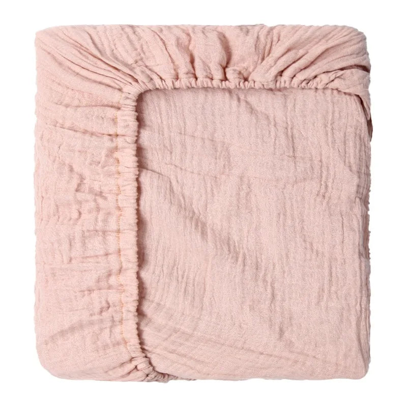 100% Cotton Crinkle Muslin Fitted Crib Sheet  for infant baby Soft Breathable Solid Color Baby Bassinet Mattress Cover Bedding