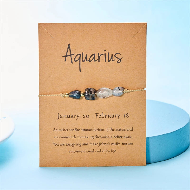 12 Zodiac Signs Woven Card Paper Bracelet for Women Men Minimalist Natural Stone Handmade  Braided Bracelet Friendship Jewelry