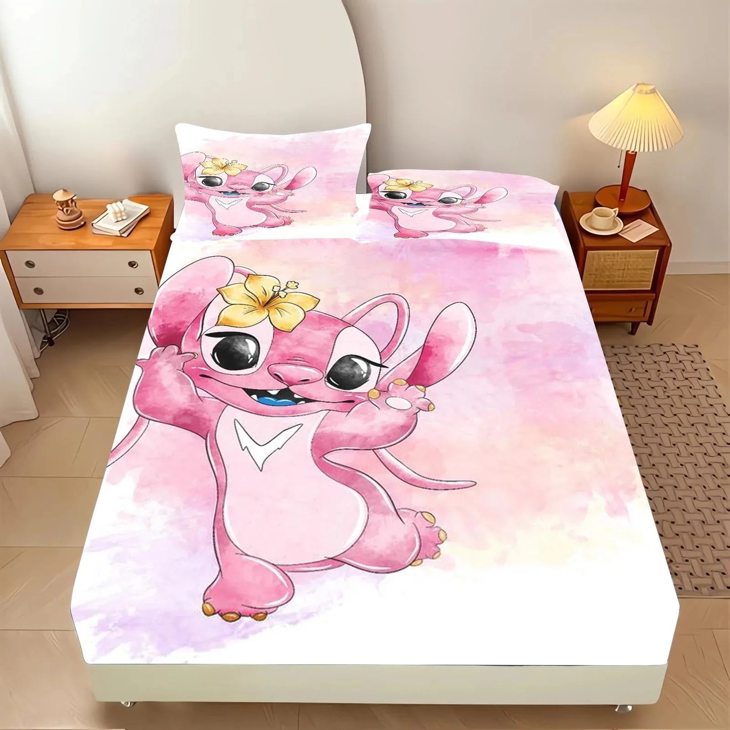 Stitch Bedding Set Fitted Sheet 3pcs,Cartoon Printed With Pillowcase,Suitable For Children And Adults 3D Bedding
