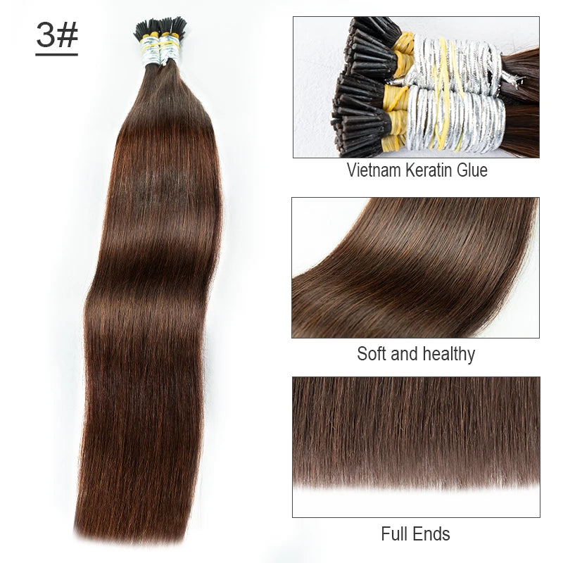 I Tips Virgin Hair Extensions 27# For Black Women 100% Remy Bulk Hair I Tip Natural Hair Extensions Straight Natural Fusion 613#