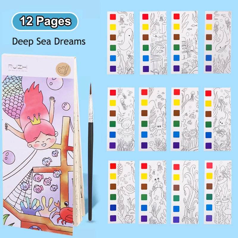 12Pages Coloring Books Portable Watercolor Painting Book Graffiti Picture Books Painting Drawing Toys For Children Gift - AIAZ