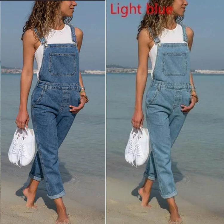 Women's Spring/Autumn Fashion Slimming Denim Suspenders, British Style Loose Leisure Small Leg Pants, Pencil Pants Suspenders - AIAZ