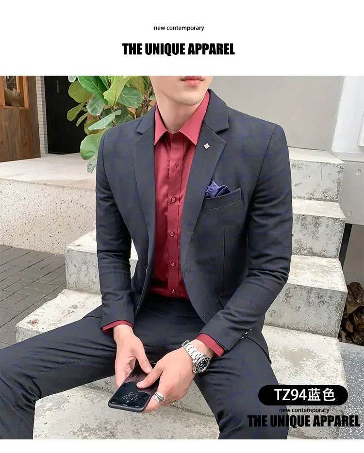 2025 Suit (Blazer+ Pants) Men's Fashion Hosts British Style Work Business Wedding Casual Art Style Elegant Gentleman Suit M-5XL - AIAZ