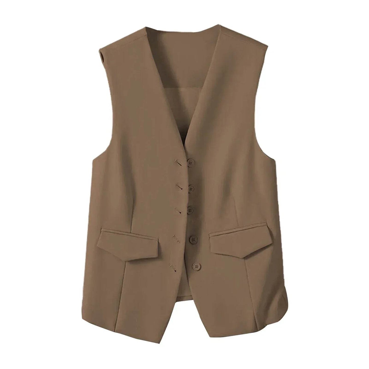 Women Suit Vest Elegant Women's V Neck Business Vest Sleeveless Waistcoat for Office Commute Style Solid Color Single-breasted - AIAZ