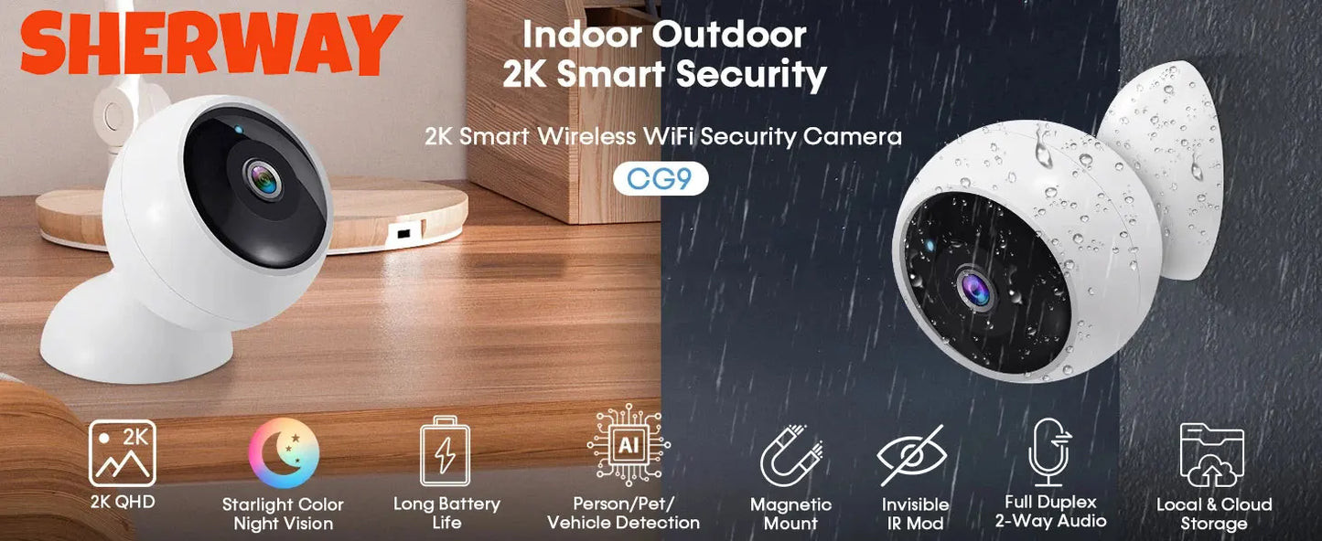 2K 5MP Wifi Home Security Camera Wireless Outdoor Magnetic Battery Powered Camera Surveillance AI Motion Detection Indoor HD Cam