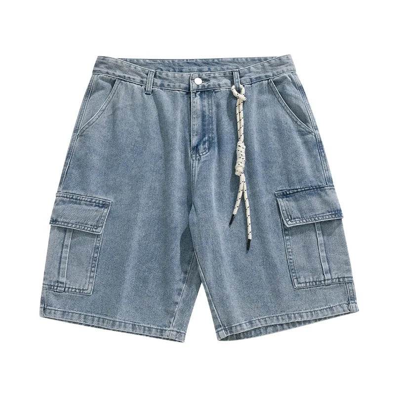 2025 New Denim Shorts for Men's Summer, Thin, Loose, Breathable, Pentagram Pants, Trendy, Versatile, Casual, Mid length, Versati - AIAZ