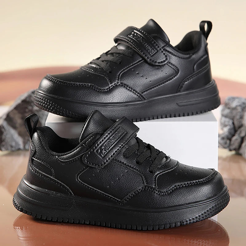 Black Kids Shoes Sports Running Casual Walking Student Fashion New Leather Children's Sneakers Breathable Soft Child Outdoor
