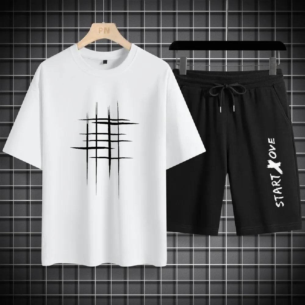 Suits for men 2025 Summer Fashion Polyester Thin Casual Breathable Short Sleeve Printed Sports T-shirt + Shorts Basketball Set - AIAZ