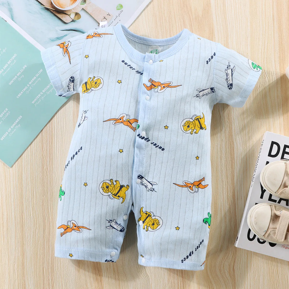 2025 New Baby Onesies Climbing Clothes Pure Cotton Summer Newborn Boys Girls Rompers Short-Sleeved Thin Harness Infant Clothes