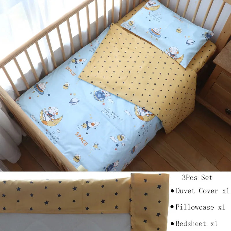 3 Pcs Baby Crib Bedding Set Cotton Bed Linens Boy Girl Cot kit Include Pillowcase Sheet Duvet Cover Children Room Decoration