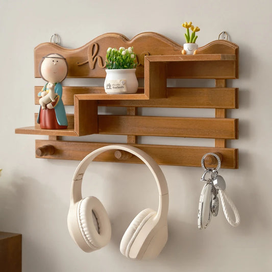 Entrance Wall Hangers Key Holder Solid Wood Storage Rack Door Wall  Wall Hooks Key Hanger Plants Pot Storage Shelf Home Decor