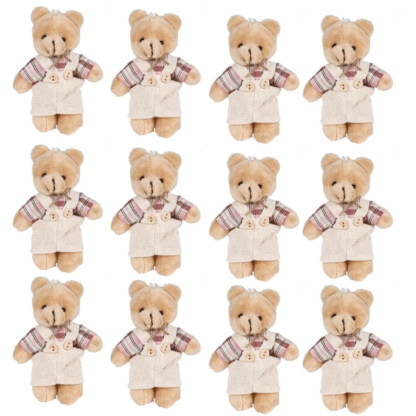 12-48PCS Mini Bear Stuffed Animal Toys Bulk 10cm Soft Plush Bears with Burlap Clothes for Baby Shower Birthday Party Decoration - AIAZ