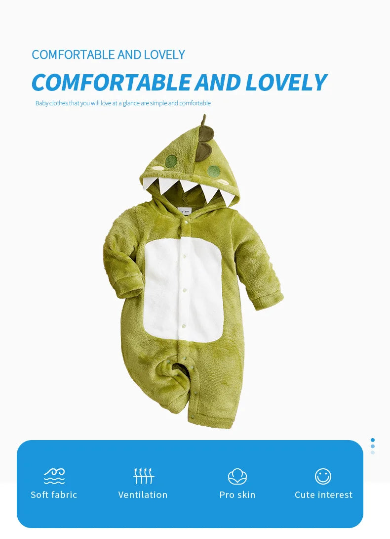 Winter Dinosaur Clothes Spring Flannel Baby Boys Girls Clothing Cartoon 0-18 months Newborn Baby Newborn Long Sleeve Embroidery