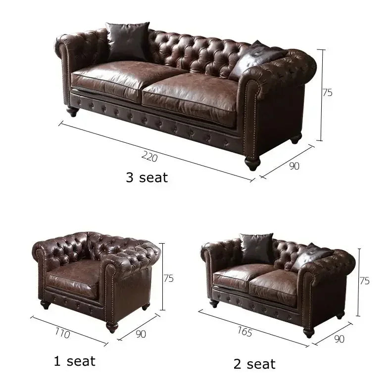 Imitation Oil Wax Leather Vintage Style Roll Arm Chesterfield Sofa Living Room Furniture de Salon