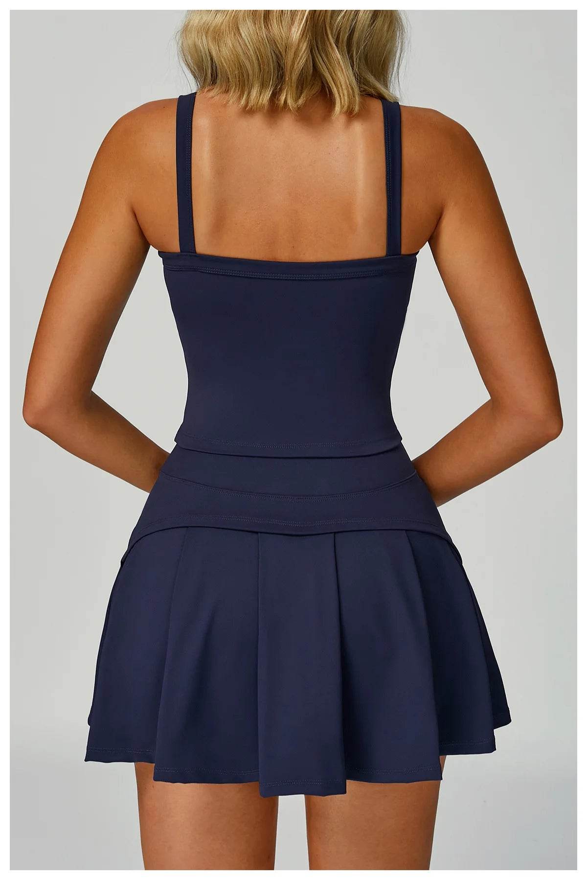 Tennis Top and Skirt Set Women Summer Sport Active Wear Badminton Golf Wear Yoga Outdoor Running Suit Black White Pink Skort - AIAZ