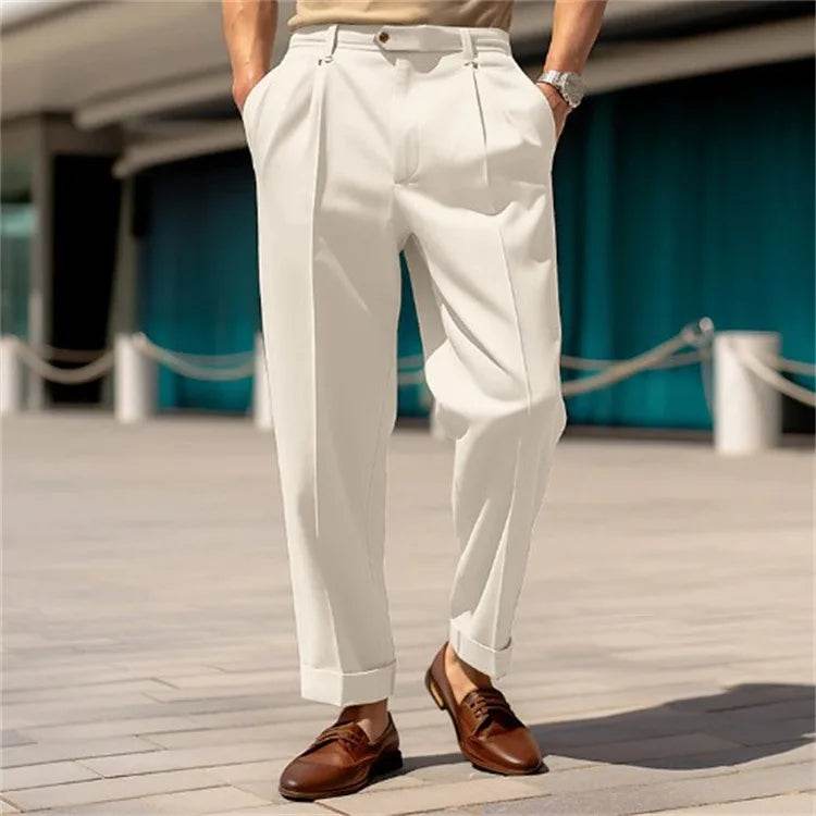 Men's Clothing Formal Mid-waist Buttoned Straight Plain Comfortable Outdoor Daily Outing Fashionable Trousers - AIAZ