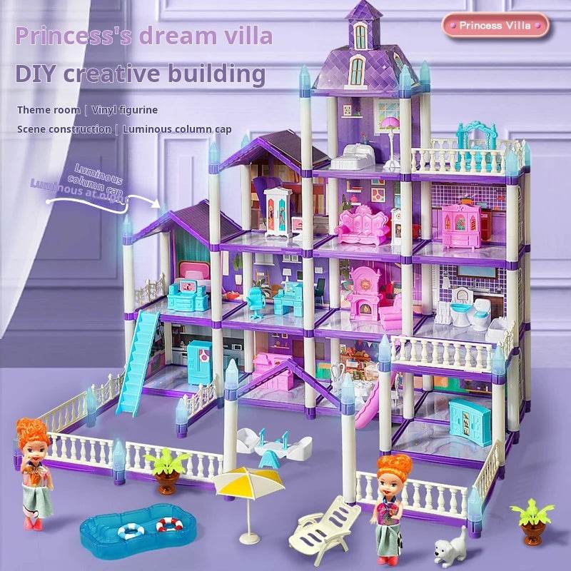 3D DIY Fantasy Princess Castle Villa Assembly Doll House Set Toys, Girls Home Toys & 3D Kids Toys - AIAZ